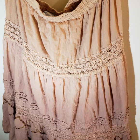 Flowing Latte Colored Ombre Long Skirt with Lace - Picture 3 of 4